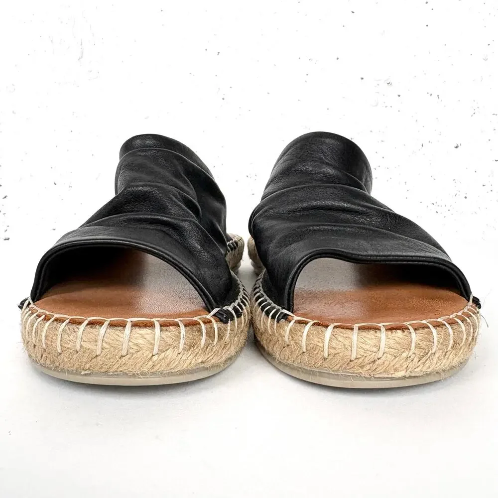 Bueno Womens Nice Leather Slip On Sandals Wide Ruched Band Black Brown Size 37